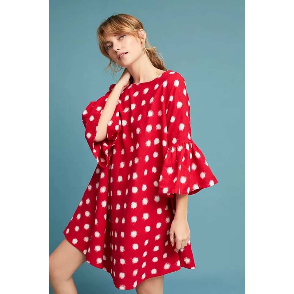 NorBlack NorWhite Dress Women XS Small Red Polka Dot Bell Sleeve Shift Anthro